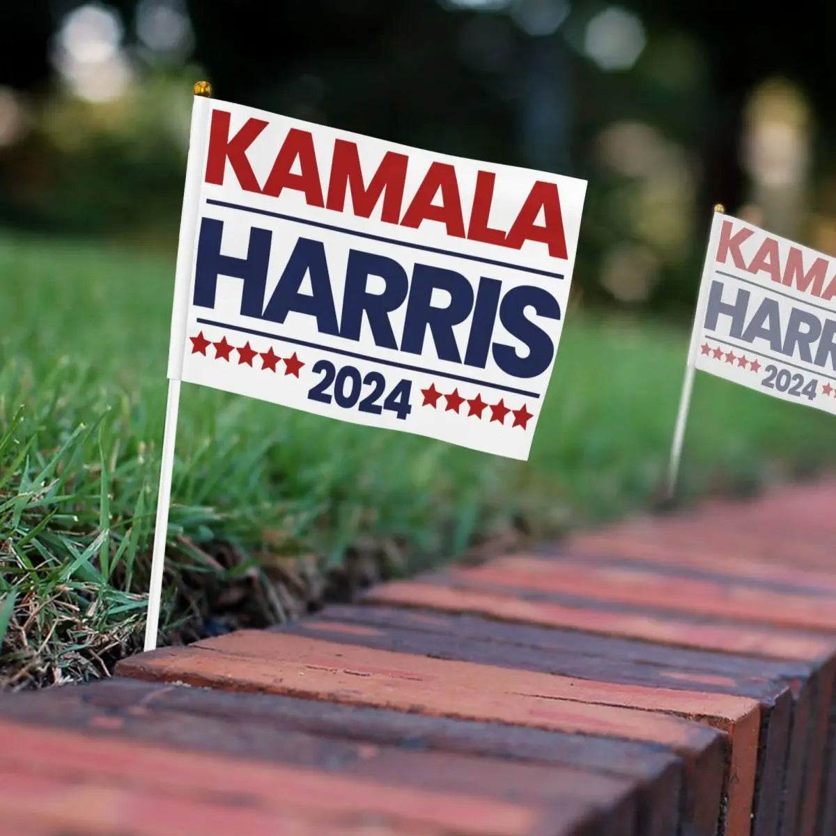 Small Kamala Harris 2024 Election Joe Biden Flags on Stick 5.5x8.3 inch 10 Pack Handheld Flags Golden Spear Top