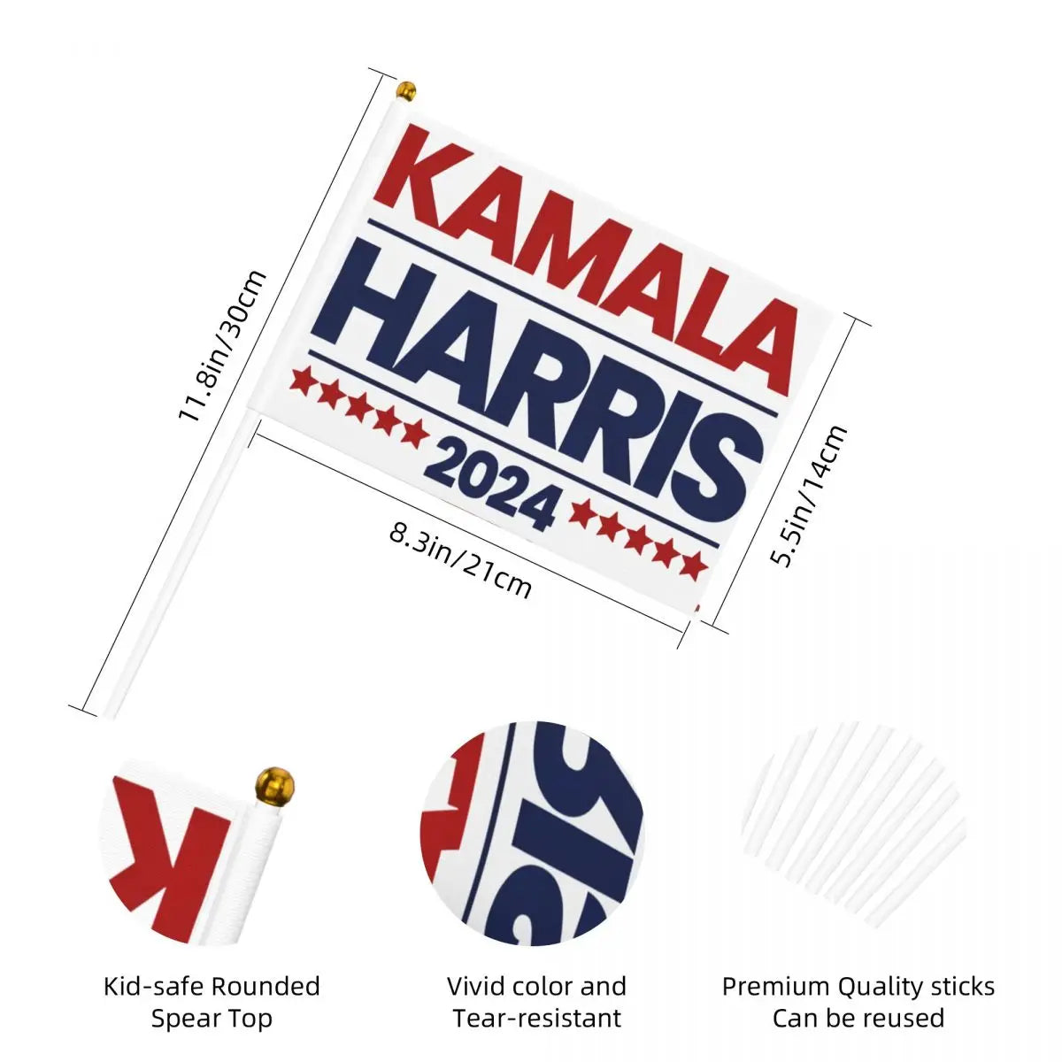 Small Kamala Harris 2024 Election Joe Biden Flags on Stick 5.5x8.3 inch 10 Pack Handheld Flags Golden Spear Top