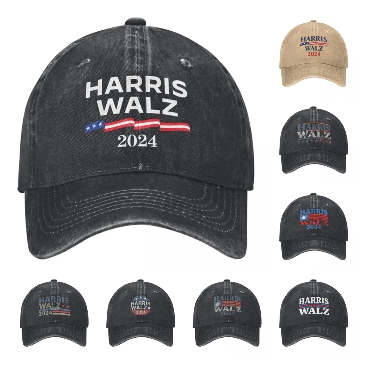 Kamala Harris Tim Walz Waltz Unisex Baseball Cap President Election Distressed Washed Hats Vintage All Seasons Travel Sun Cap